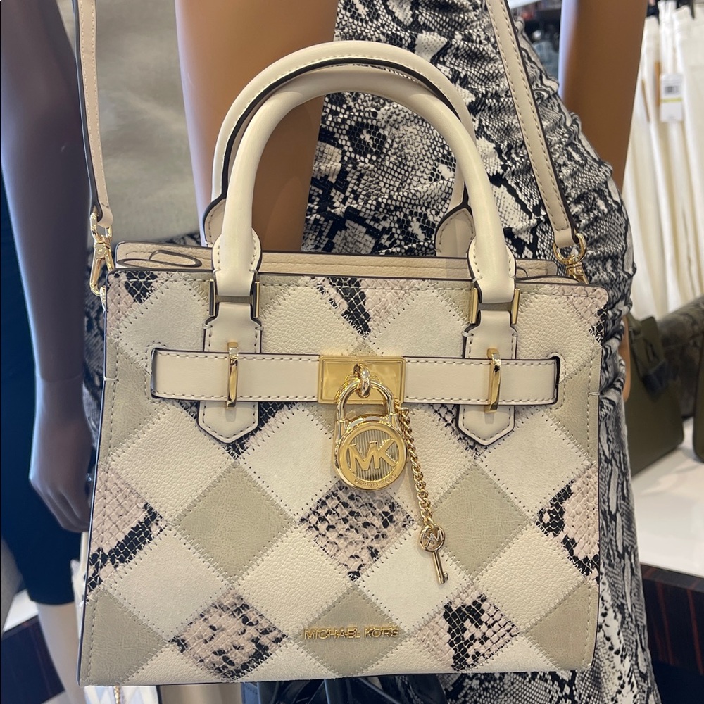 MICHAEL KORS Hamilton Sm Patchwork and Snake Embossed Satchel Crossbody
Natural - Picture 12 of 16